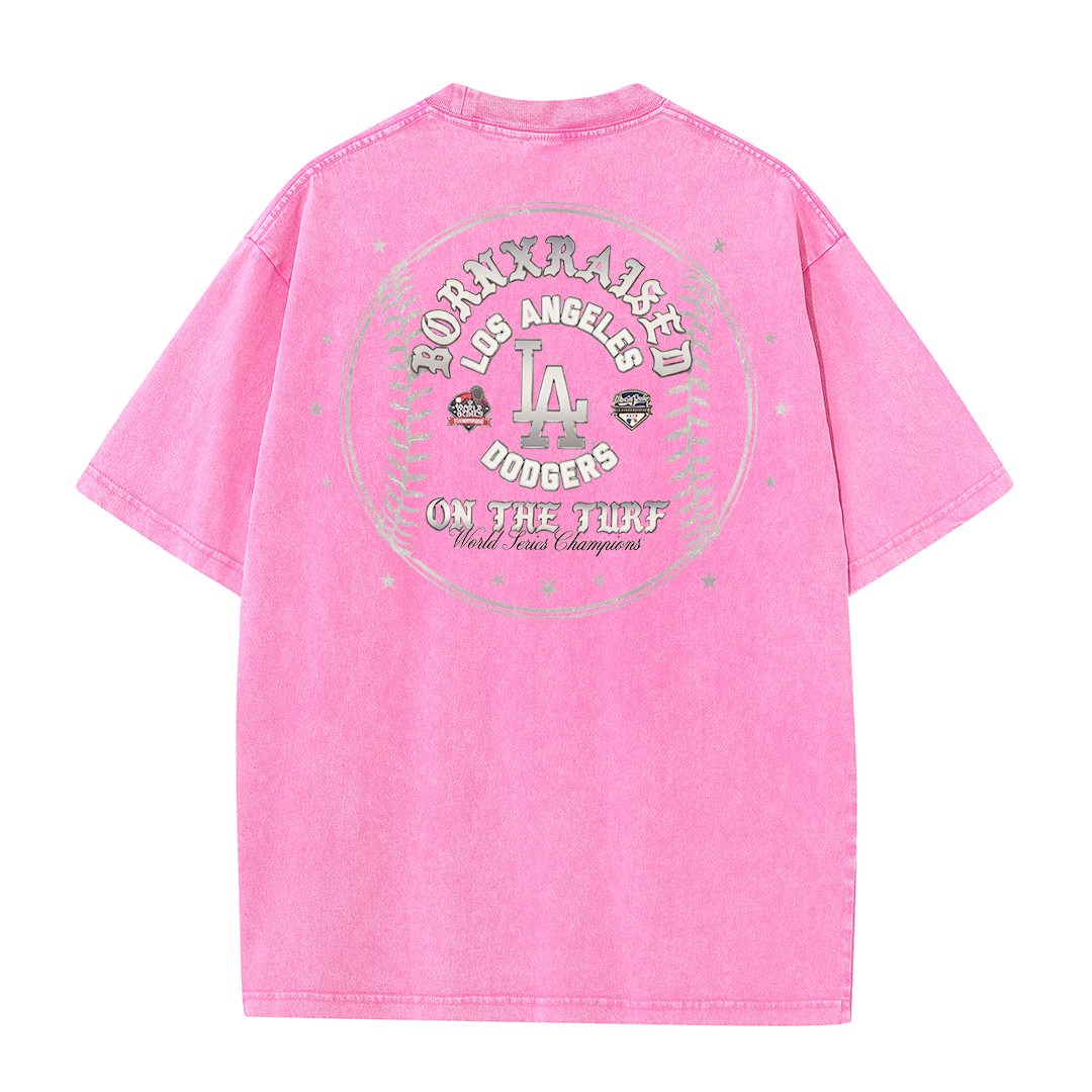 Vintage LA Circle Logo Washed T-Shirt – Retro Baseball Graphic Streetwear Tee