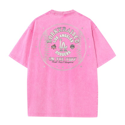 Vintage LA Circle Logo Washed T-Shirt – Retro Baseball Graphic Streetwear Tee