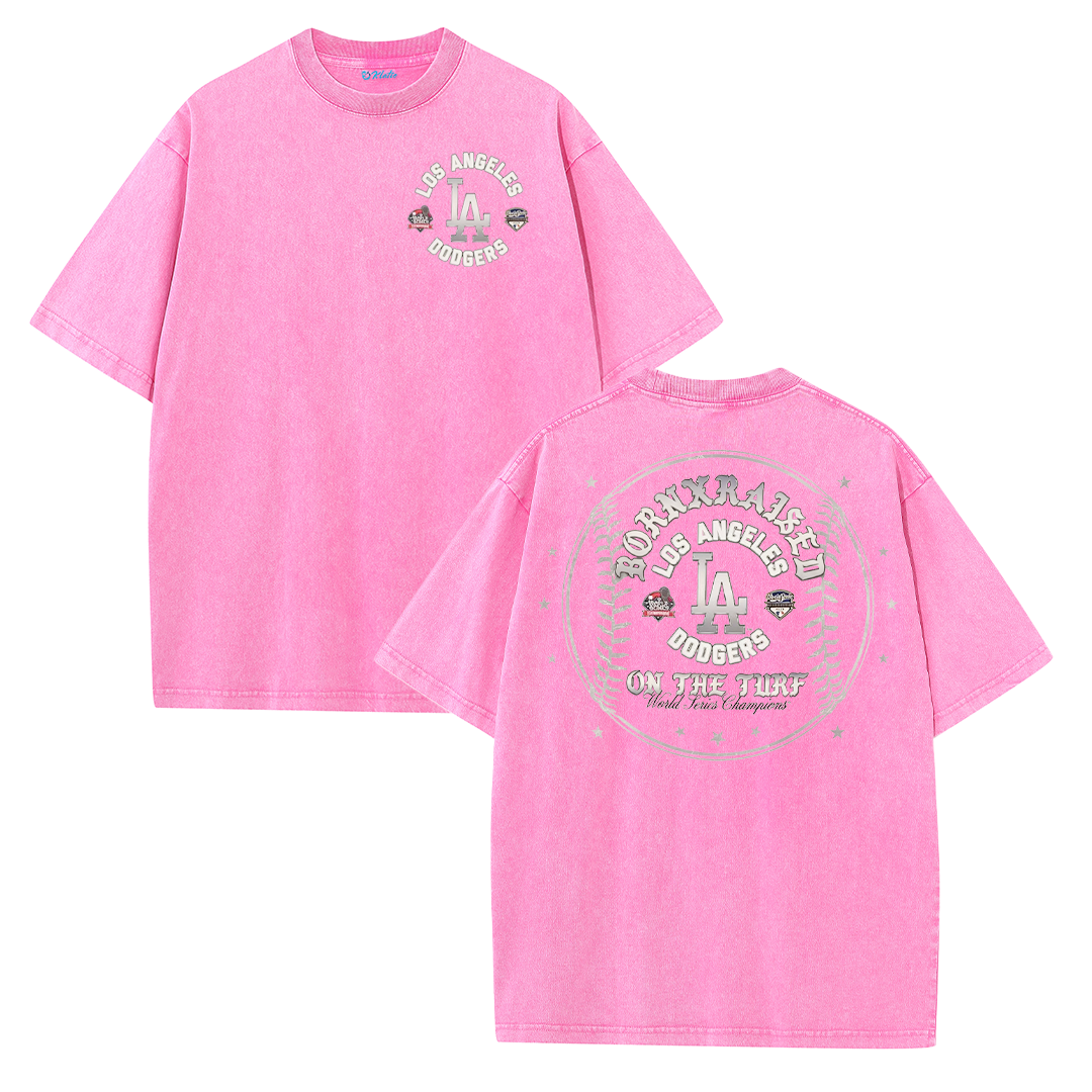 Vintage LA Circle Logo Washed T-Shirt – Retro Baseball Graphic Streetwear Tee