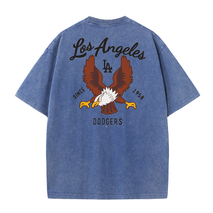 Los Angeles Script & Eagle Print Washed Tee – Retro LA Street Style T-Shirt