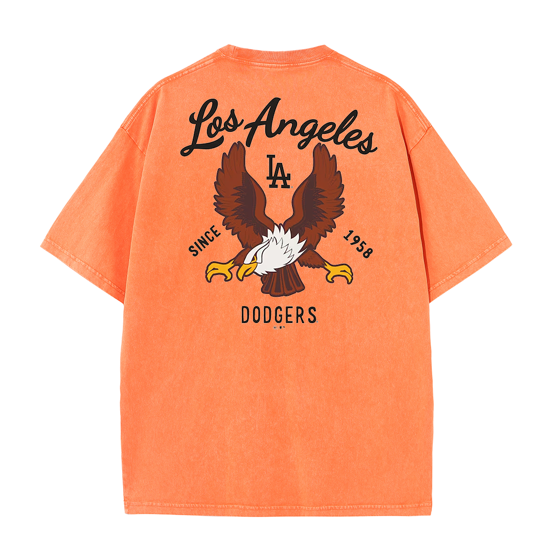 Los Angeles Script & Eagle Print Washed Tee – Retro LA Street Style T-Shirt
