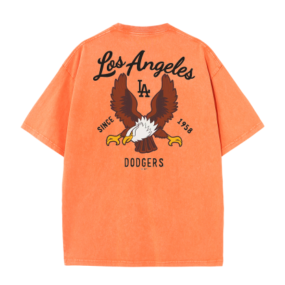 Los Angeles Script & Eagle Print Washed Tee – Retro LA Street Style T-Shirt