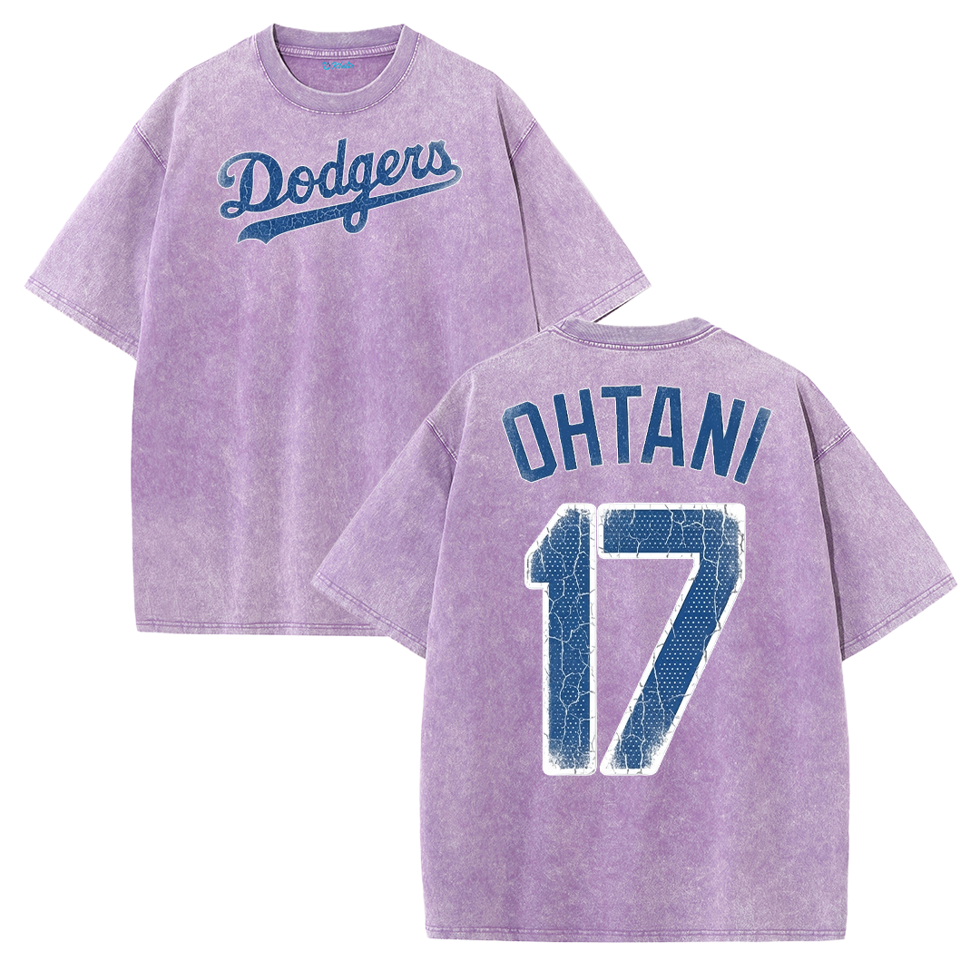 Retro LA Lettering Tee – Distressed 17 Number Back Graphic Washed T-Shirt