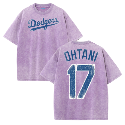 Retro LA Lettering Tee – Distressed 17 Number Back Graphic Washed T-Shirt