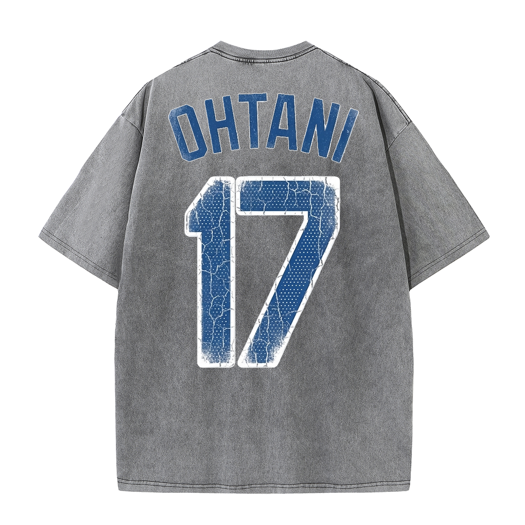 Retro LA Lettering Tee – Distressed 17 Number Back Graphic Washed T-Shirt