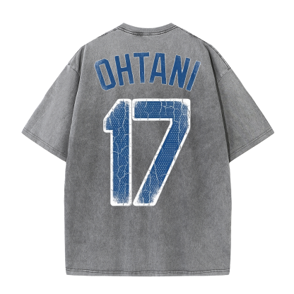 Retro LA Lettering Tee – Distressed 17 Number Back Graphic Washed T-Shirt