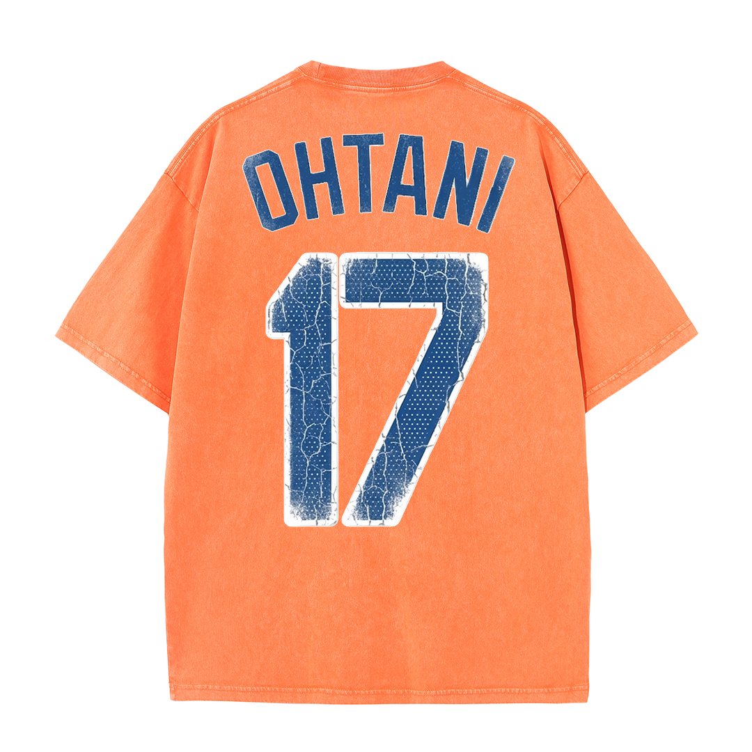 Retro LA Lettering Tee – Distressed 17 Number Back Graphic Washed T-Shirt