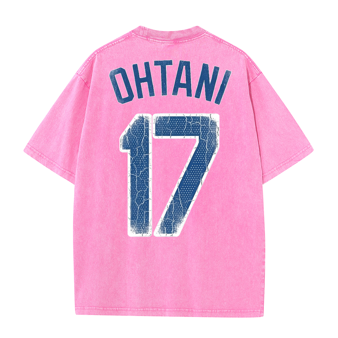 Retro LA Lettering Tee – Distressed 17 Number Back Graphic Washed T-Shirt