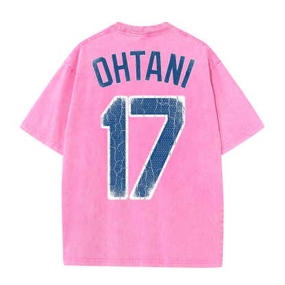 Retro LA Lettering Tee – Distressed 17 Number Back Graphic Washed T-Shirt