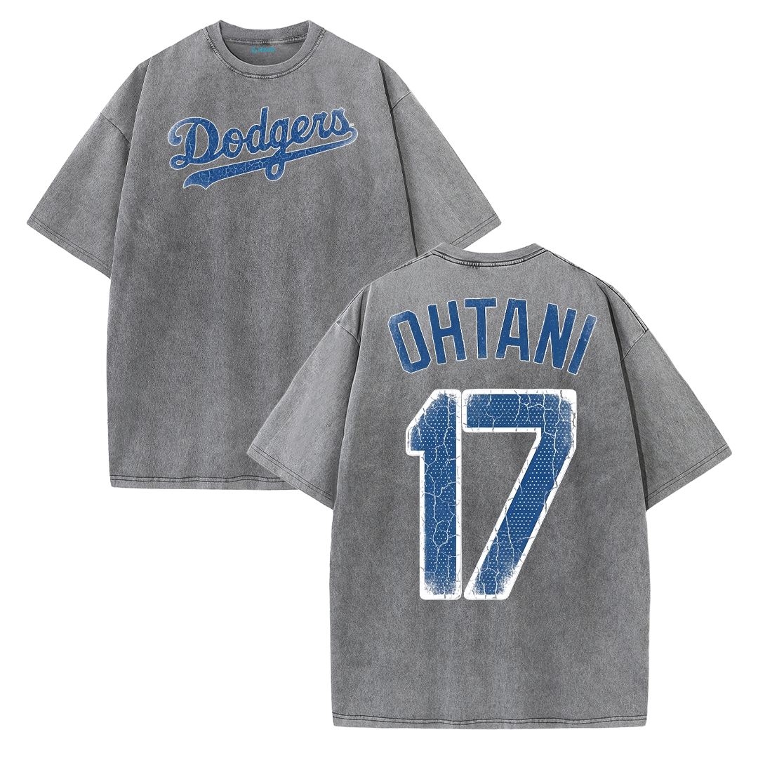 Retro LA Lettering Tee – Distressed 17 Number Back Graphic Washed T-Shirt