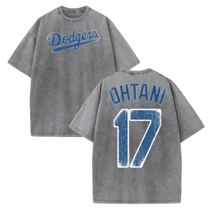 Retro LA Lettering Tee – Distressed 17 Number Back Graphic Washed T-Shirt