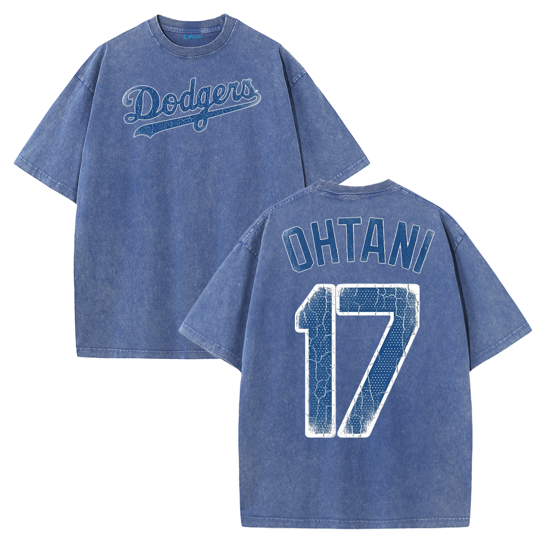 Retro LA Lettering Tee – Distressed 17 Number Back Graphic Washed T-Shirt
