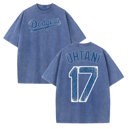 Retro LA Lettering Tee – Distressed 17 Number Back Graphic Washed T-Shirt