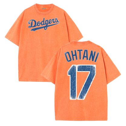 Retro LA Lettering Tee – Distressed 17 Number Back Graphic Washed T-Shirt