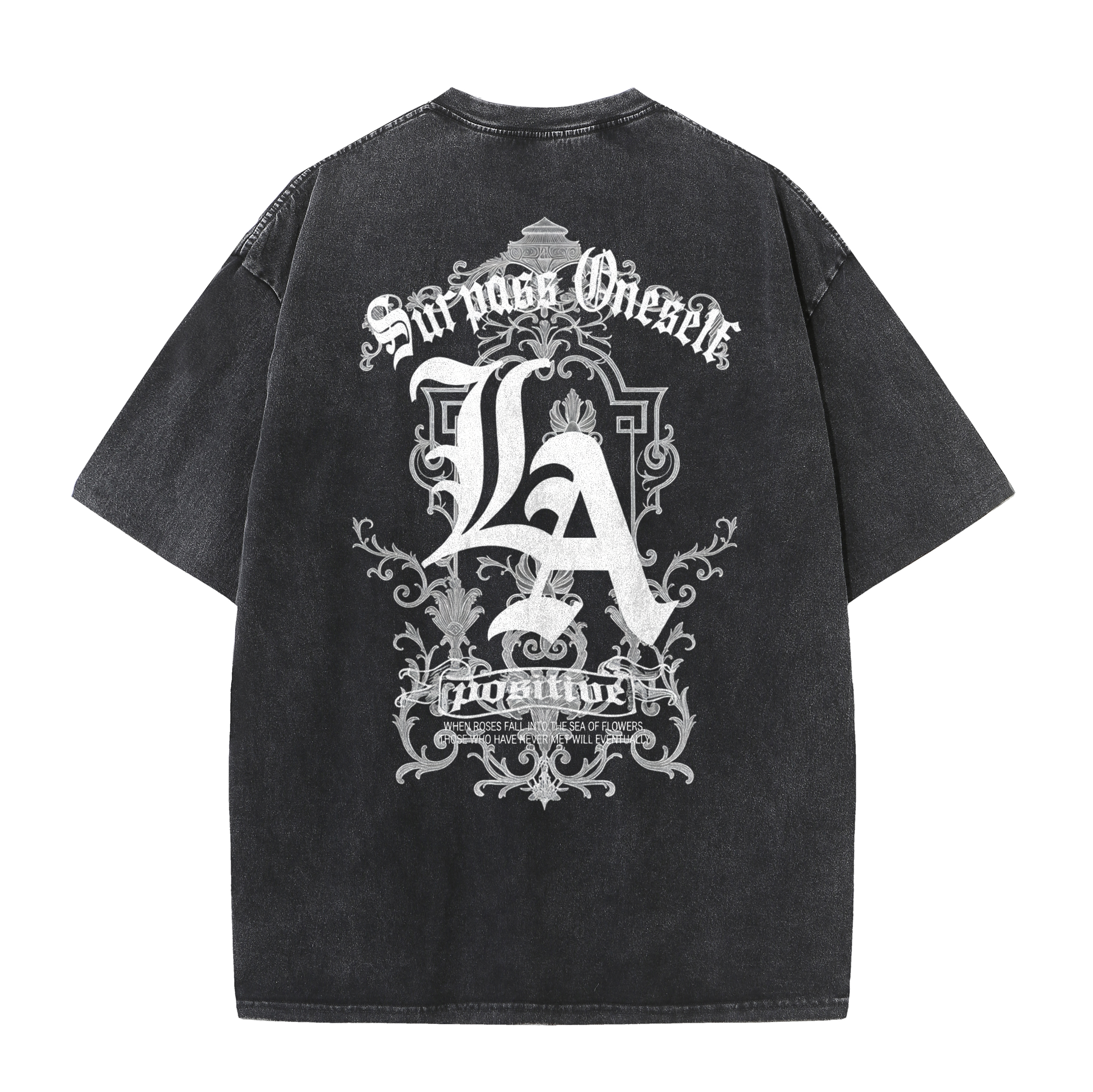 LA Letter Back Print Vintage Washed T-Shirt – Cotton Streetwear Graphic Tee