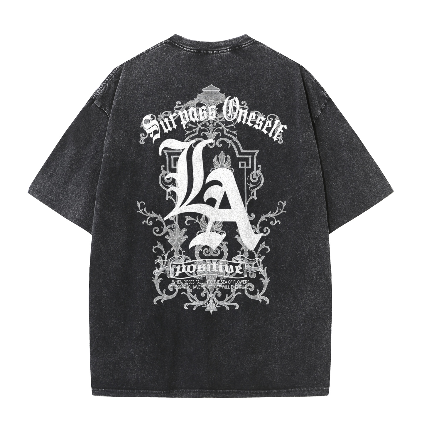 LA Letter Back Print Vintage Washed T-Shirt – Cotton Streetwear Graphic Tee
