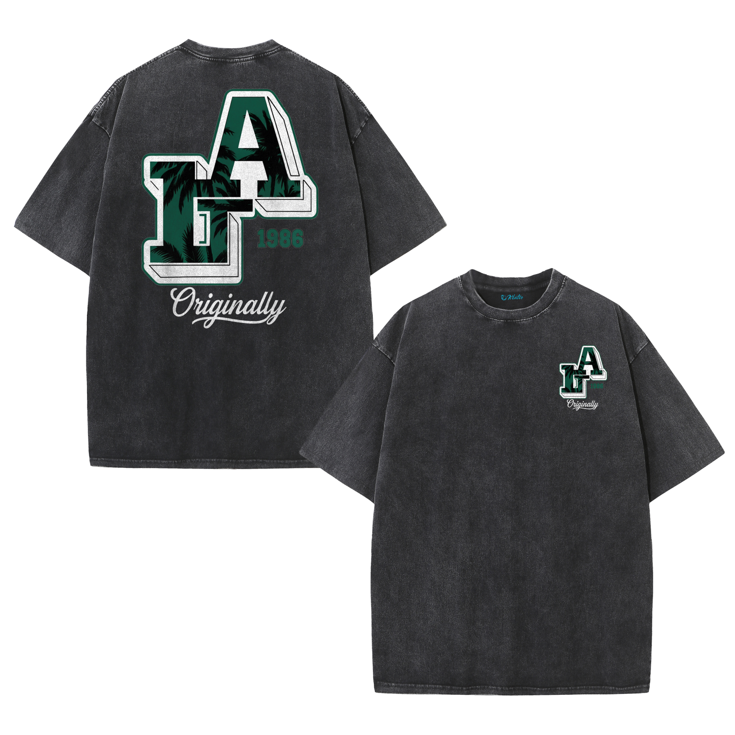 LA Back Print Vintage Washed T-Shirt – Y2K Cotton Streetwear Graphic Tee