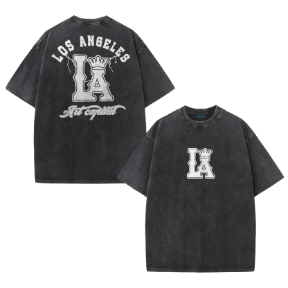 LA Letter Graphic Vintage Washed T-Shirt – Los Angeles Streetwear Unisex Tee