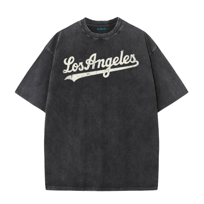 Los Angeles Script & Star Circle Graphic Tee – Vintage Washed Streetwear T-Shirt