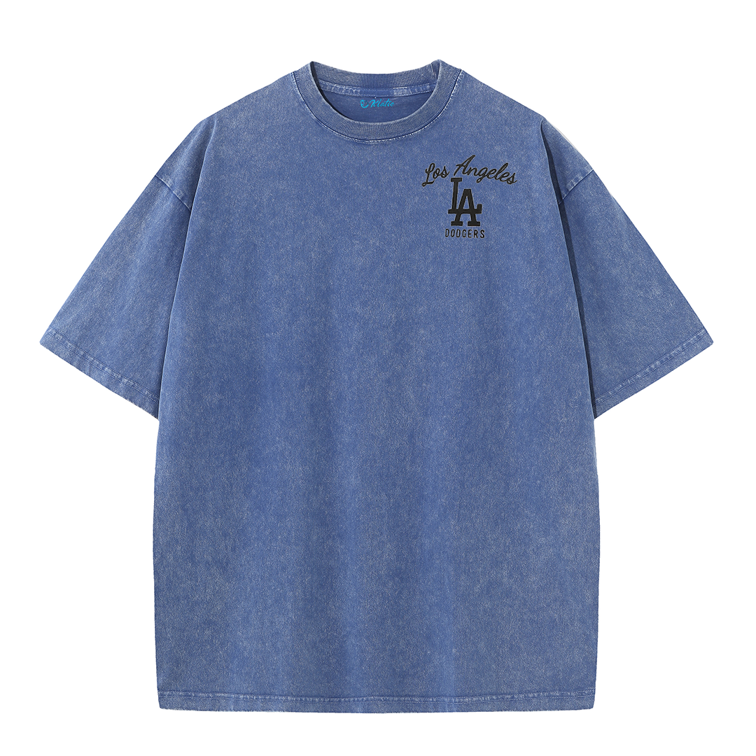 Los Angeles Script & Eagle Print Washed Tee – Retro LA Street Style T-Shirt