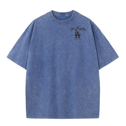 Los Angeles Script & Eagle Print Washed Tee – Retro LA Street Style T-Shirt