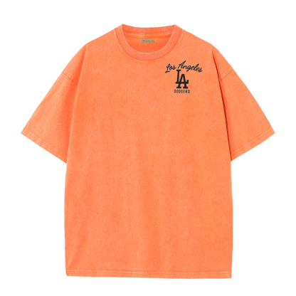 Los Angeles Script & Eagle Print Washed Tee – Retro LA Street Style T-Shirt