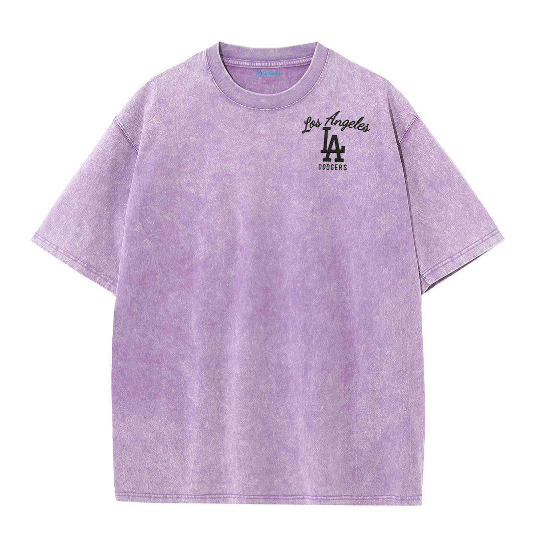 Los Angeles Script & Eagle Print Washed Tee – Retro LA Street Style T-Shirt