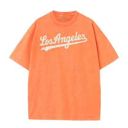 Los Angeles Script & Star Circle Graphic Tee – Vintage Washed Streetwear T-Shirt