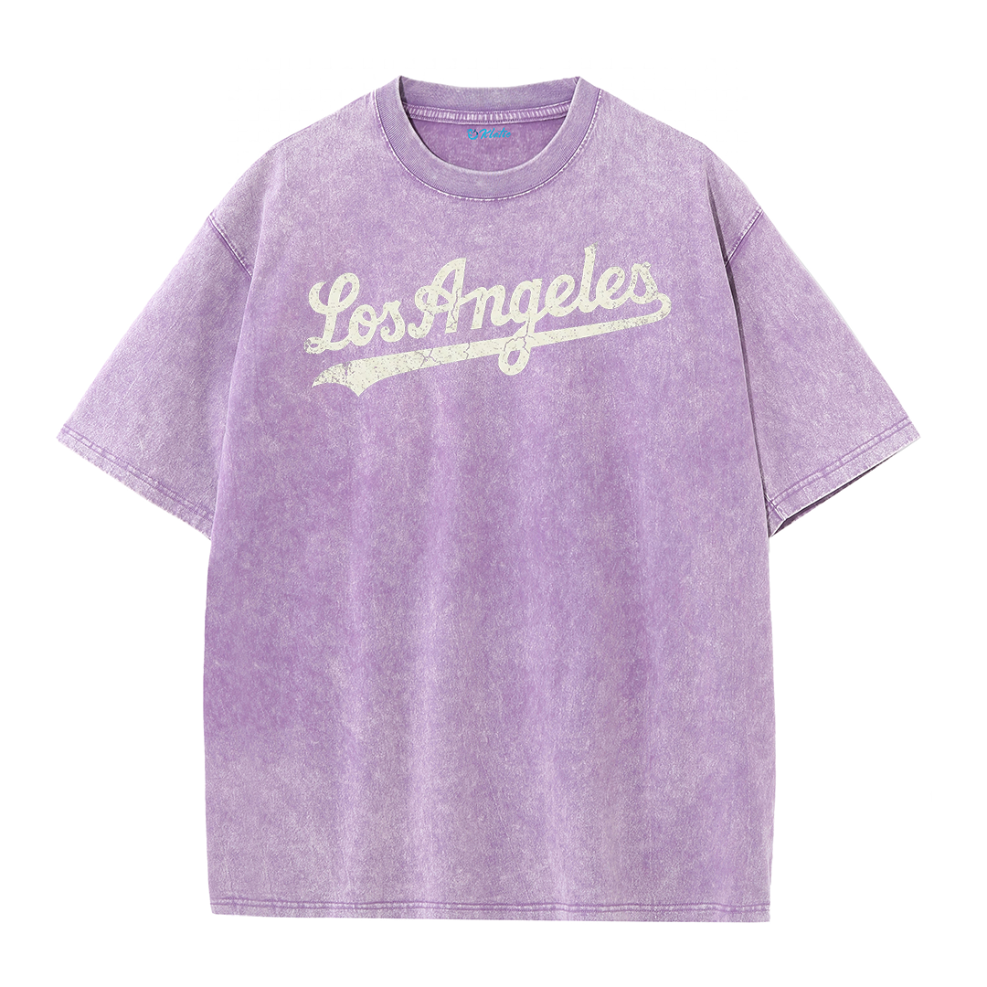 Los Angeles Script & Star Circle Graphic Tee – Vintage Washed Streetwear T-Shirt