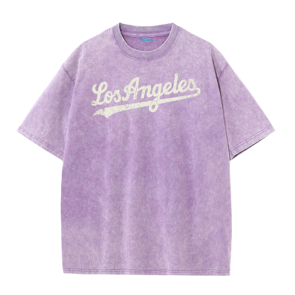 Los Angeles Script & Star Circle Graphic Tee – Vintage Washed Streetwear T-Shirt