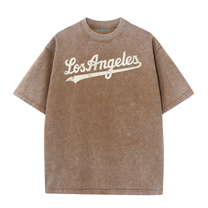 Los Angeles Script & Star Circle Graphic Tee – Vintage Washed Streetwear T-Shirt