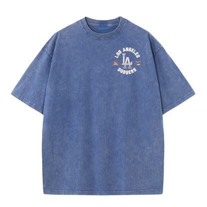 Vintage LA Circle Logo Washed T-Shirt – Retro Baseball Graphic Streetwear Tee