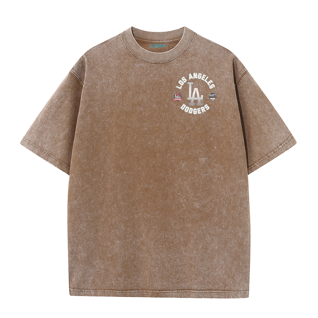 Vintage LA Circle Logo Washed T-Shirt – Retro Baseball Graphic Streetwear Tee