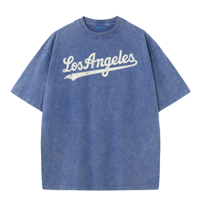 Los Angeles Script & Star Circle Graphic Tee – Vintage Washed Streetwear T-Shirt