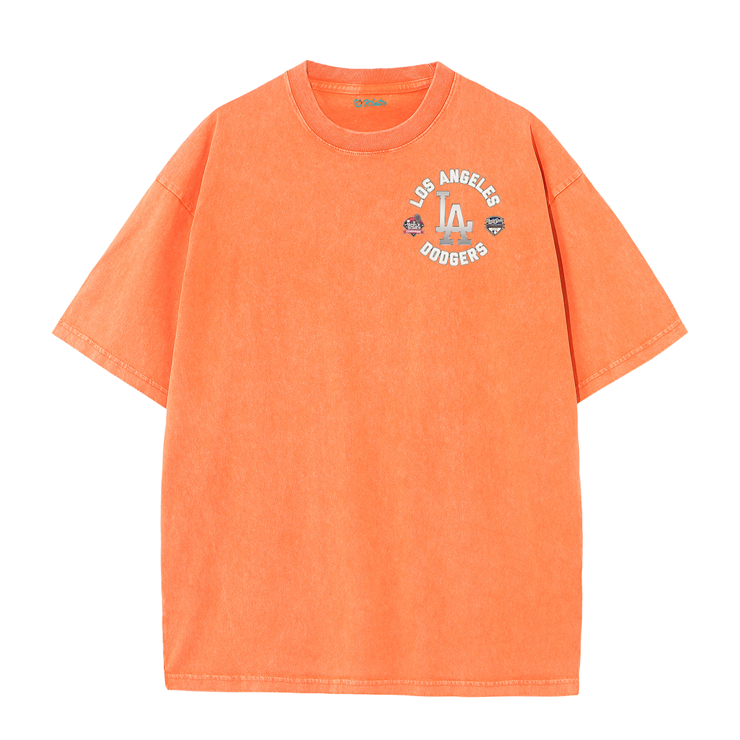 Vintage LA Circle Logo Washed T-Shirt – Retro Baseball Graphic Streetwear Tee