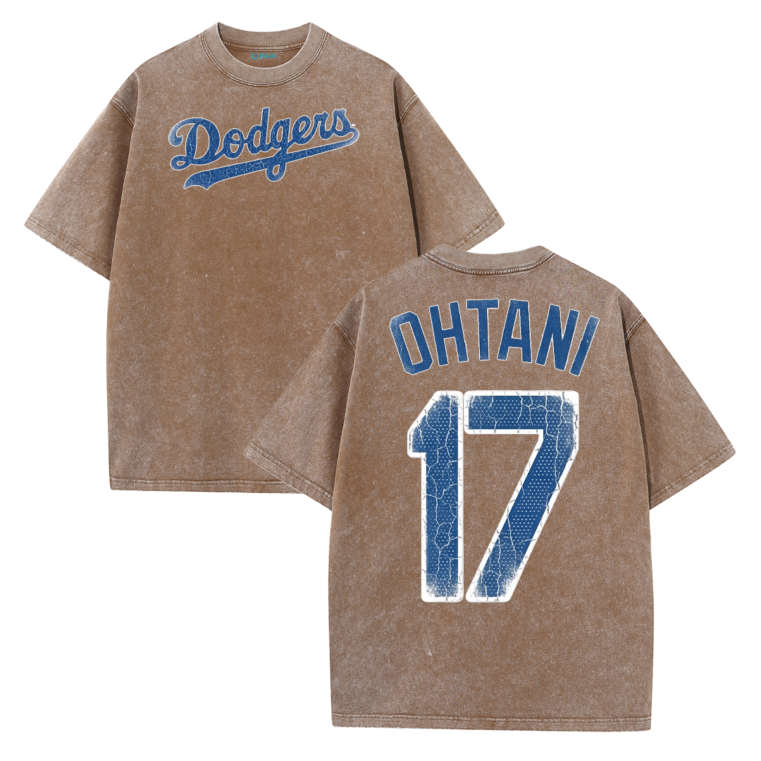 Retro LA Lettering Tee – Distressed 17 Number Back Graphic Washed T-Shirt