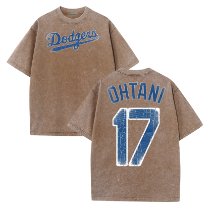 Retro LA Lettering Tee – Distressed 17 Number Back Graphic Washed T-Shirt