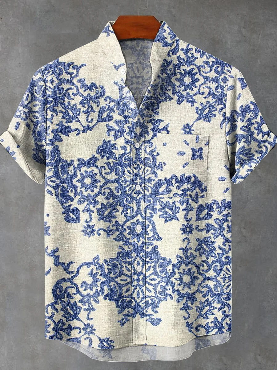 Vintage Floral Print Short Sleeve Shirt