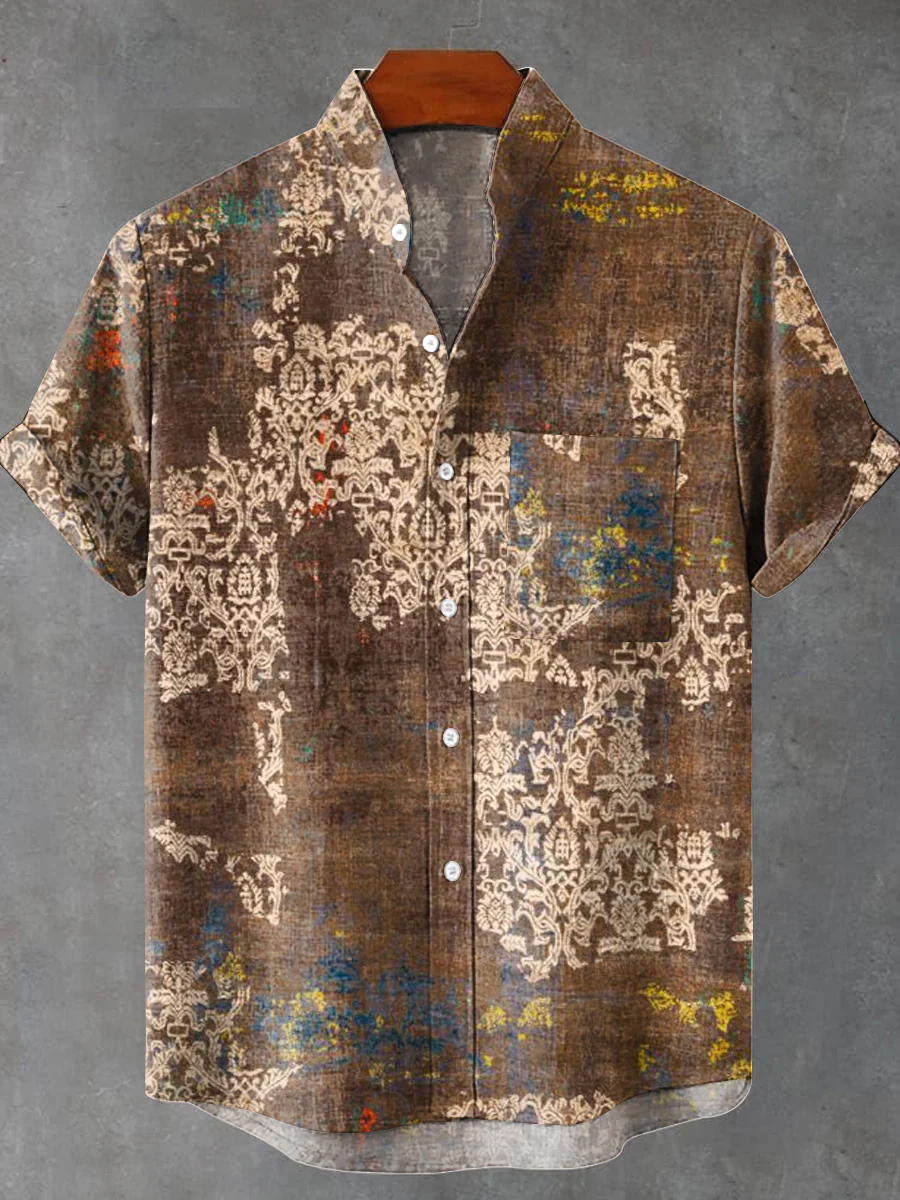 Vintage Abstract Geometric Print Short Sleeve Shirt