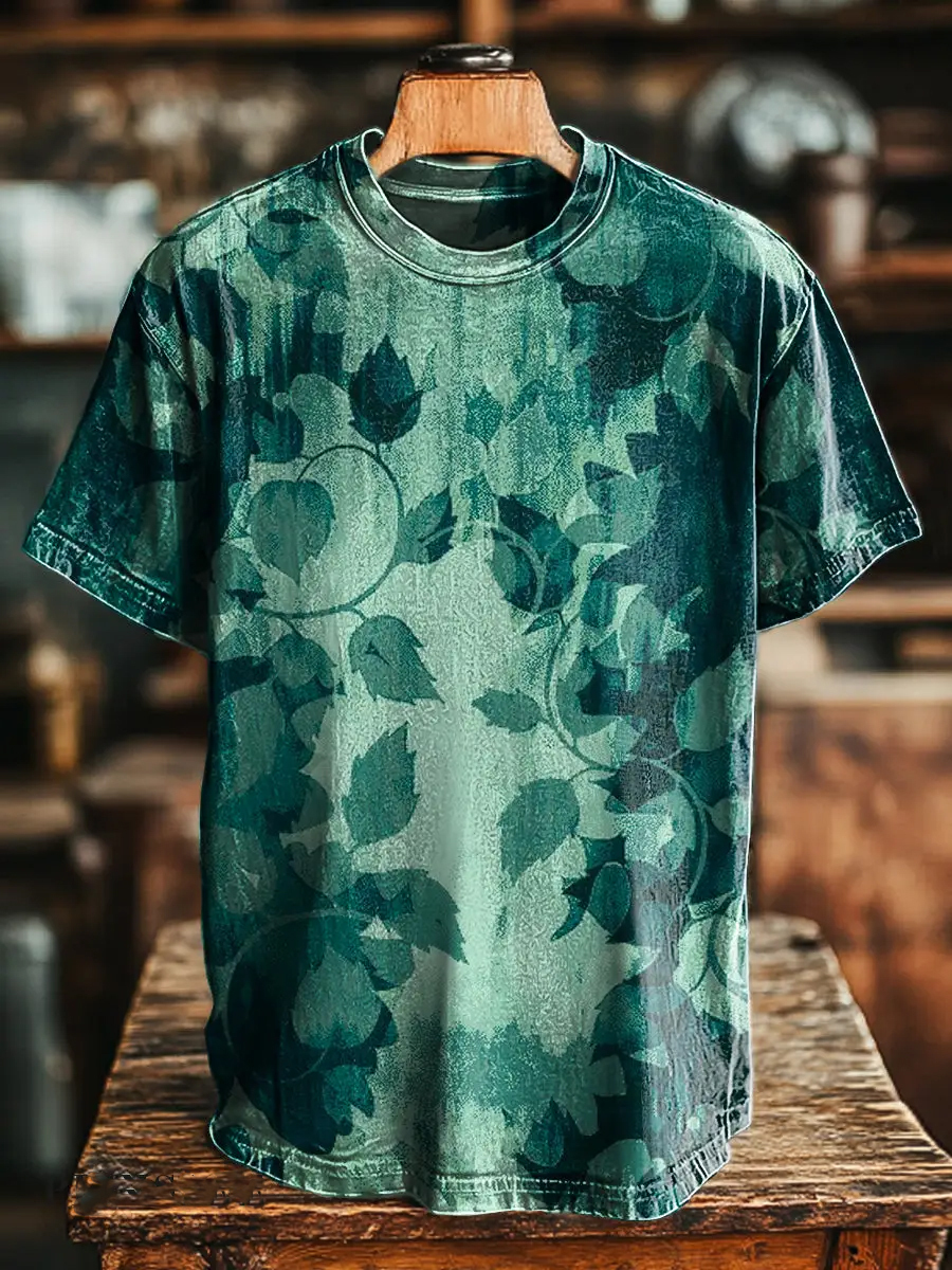 Vintage Leaf Print Short Sleeve T-Shirt