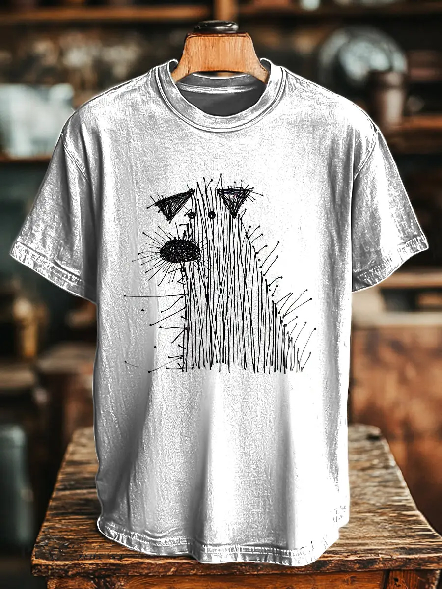 Vintage Line Art Dog Print T-Shirt