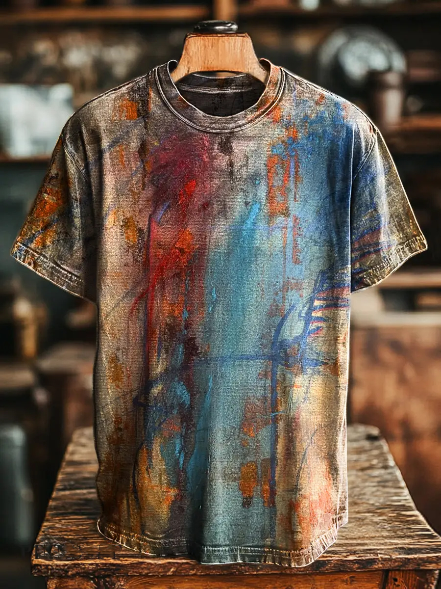 Retro Color Block Graffiti Print T-Shirt