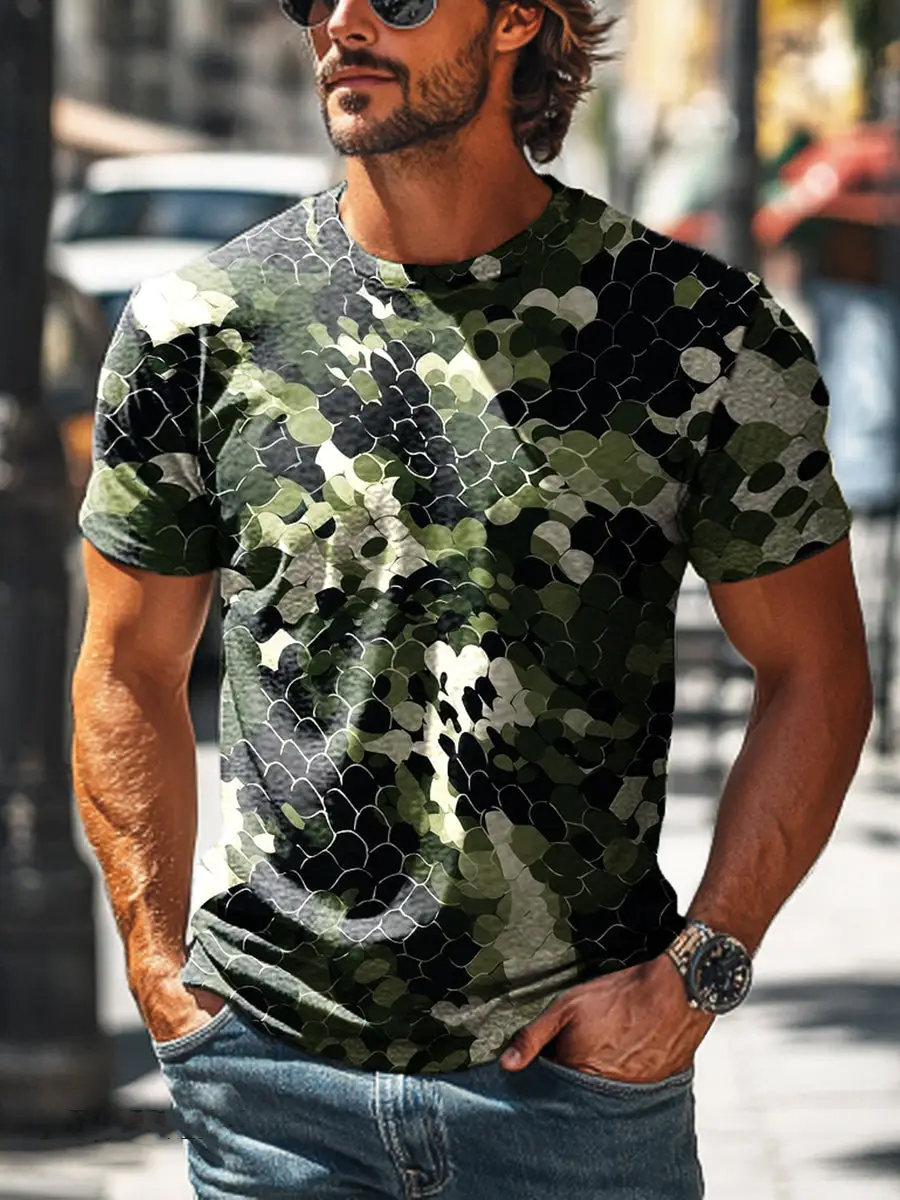 Color Block Camouflage Graphic T-Shirt