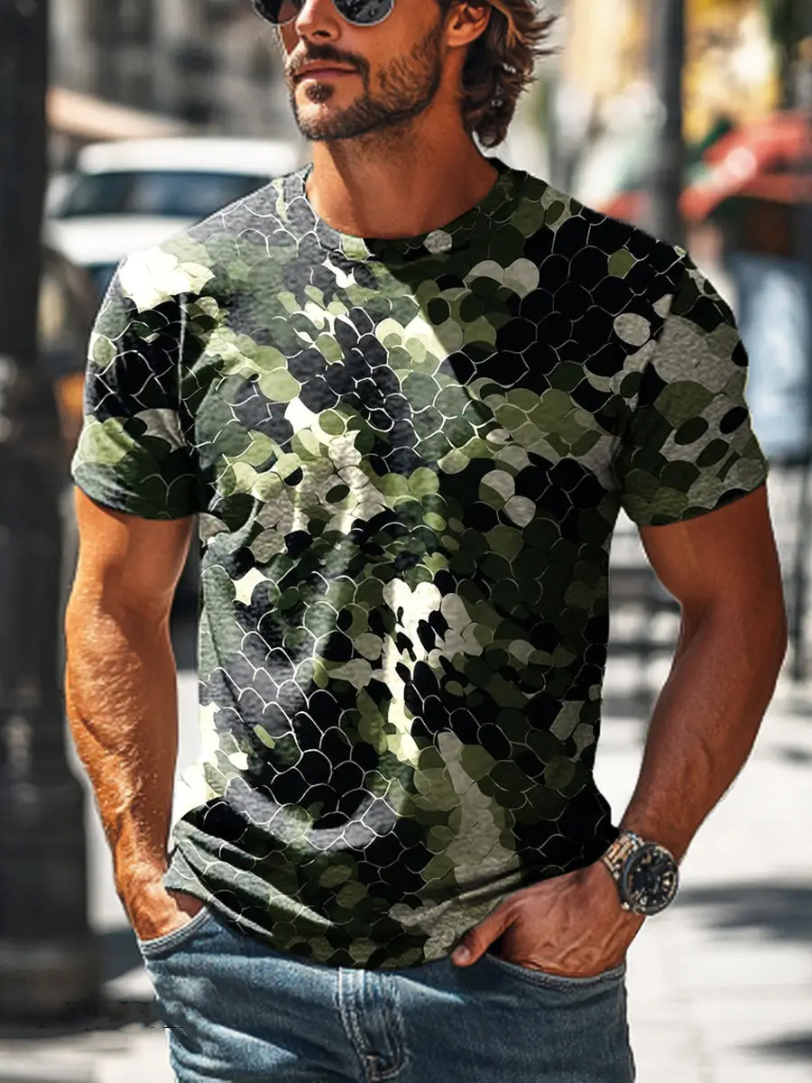 Color Block Camouflage Graphic T-Shirt