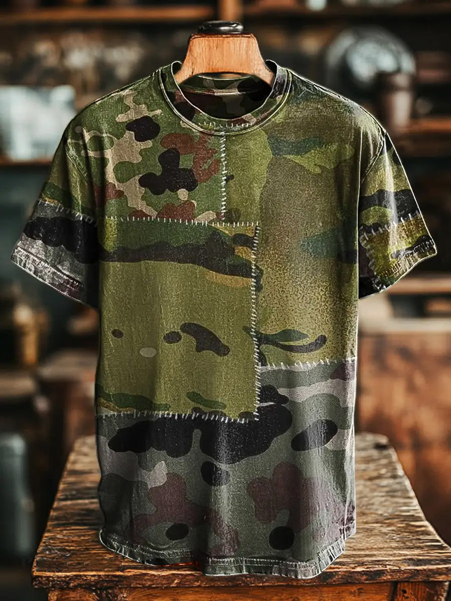 ​​Retro Camouflage Print Casual Short Sleeve T-Shirt