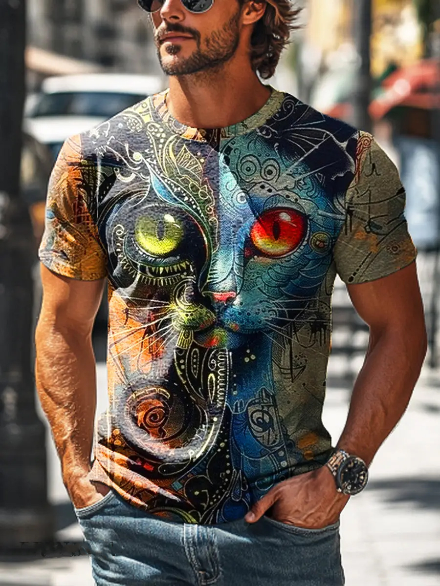Vintage Retro Cat Art Graphic T-Shirt