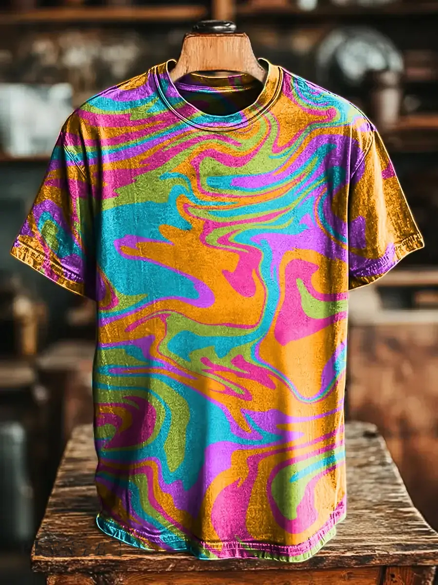 ​​Vibrant Ripple Pattern Casual Short Sleeve T-Shirt​