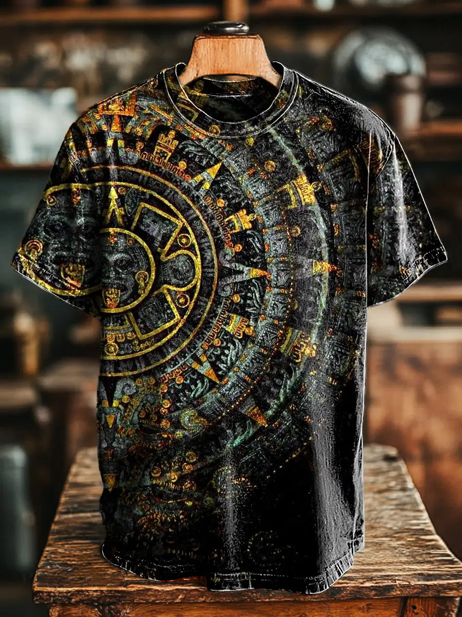 Vintage Compass Print Casual T-Shirt