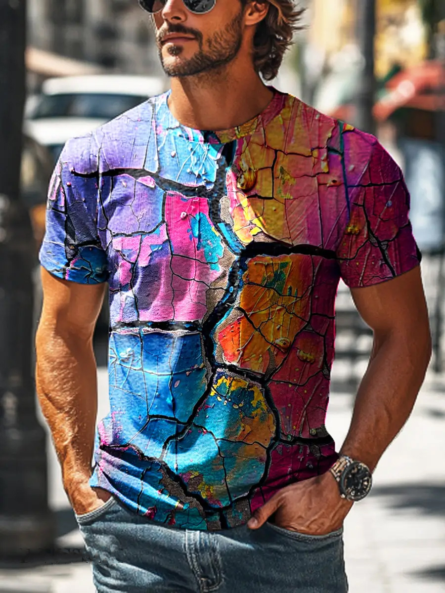 ​​Colorful Geometric Print Short Sleeve Shirt