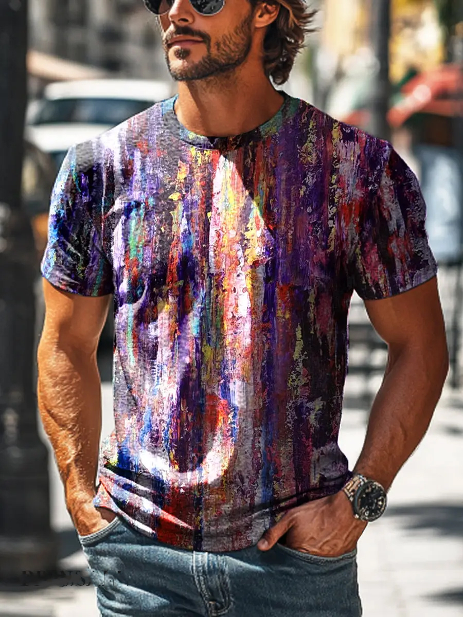 Artistic Gradient Print Round Neck T-Shirt